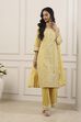Yellow Zari Cotton Tissue Straight Suit Set
