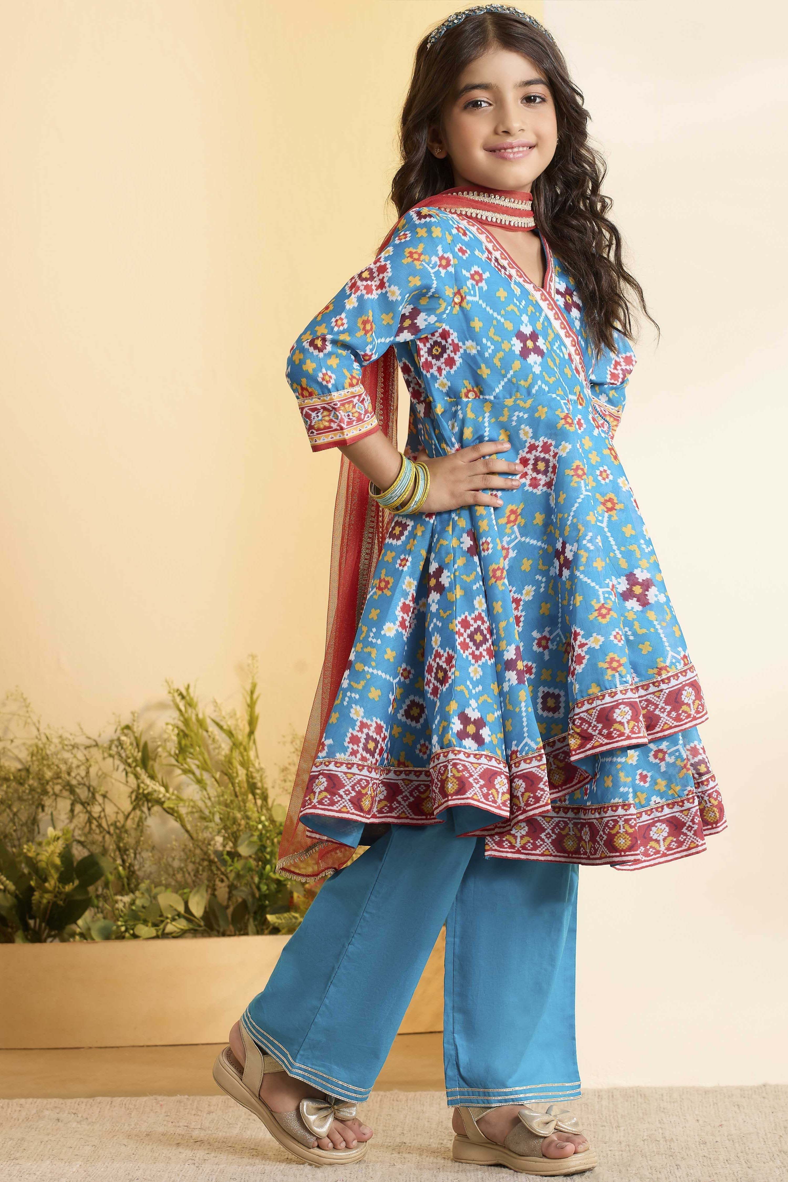 Teal Polyester Anarkali Suit Set image number 5