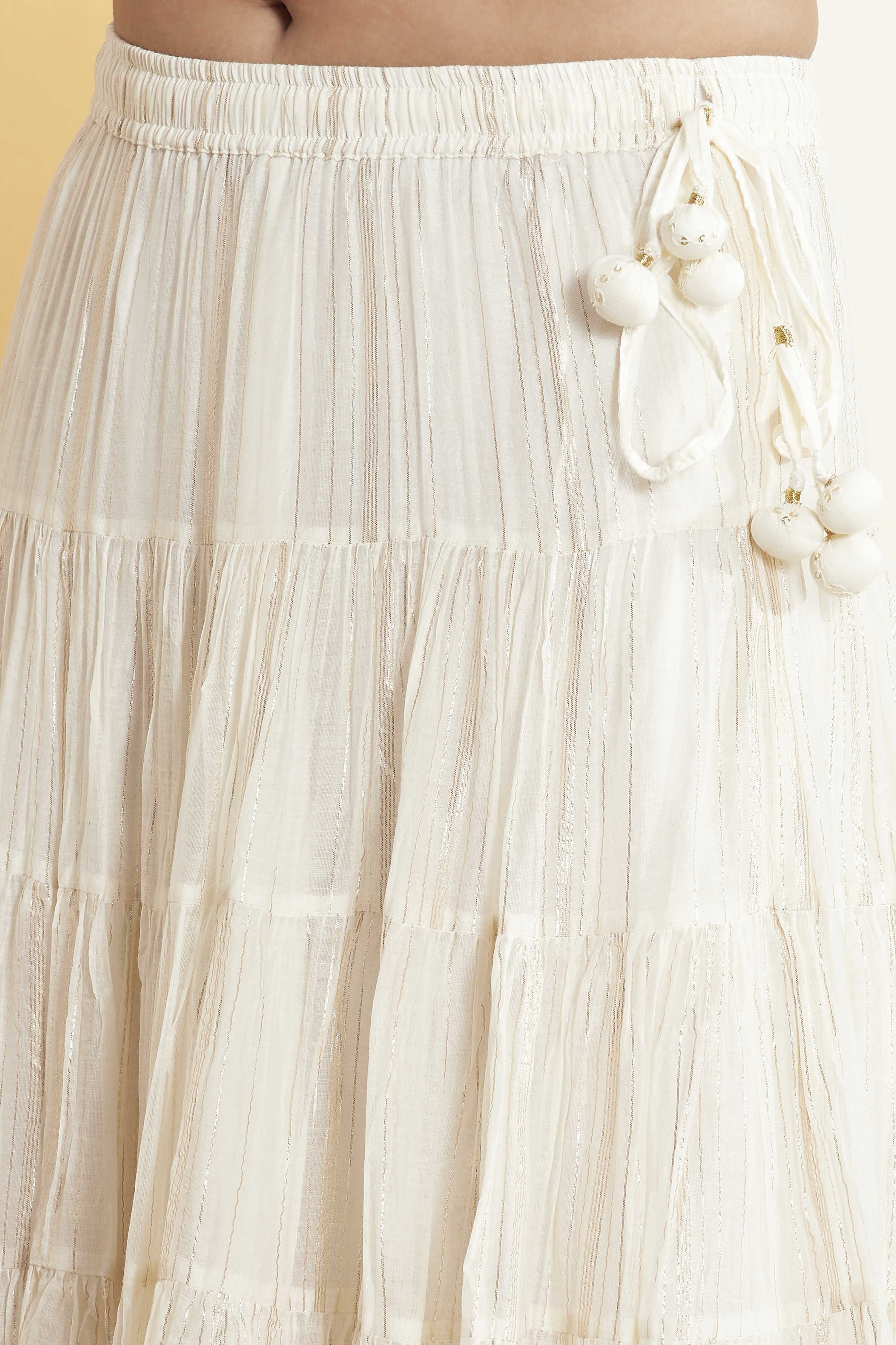 Off-White Cotton Embroidered Silk Fusion Set image number 2