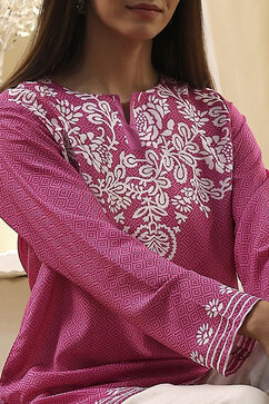 Pink Printed Straight Short Kurta image number 1