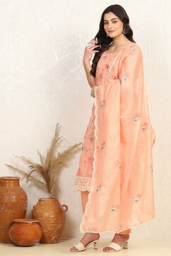 Peach Cotton Machine Embroidered Unstitched Suit Set image number 4