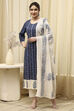 Navy Blue Cotton Handloom Unstitched Suit Set image number 1