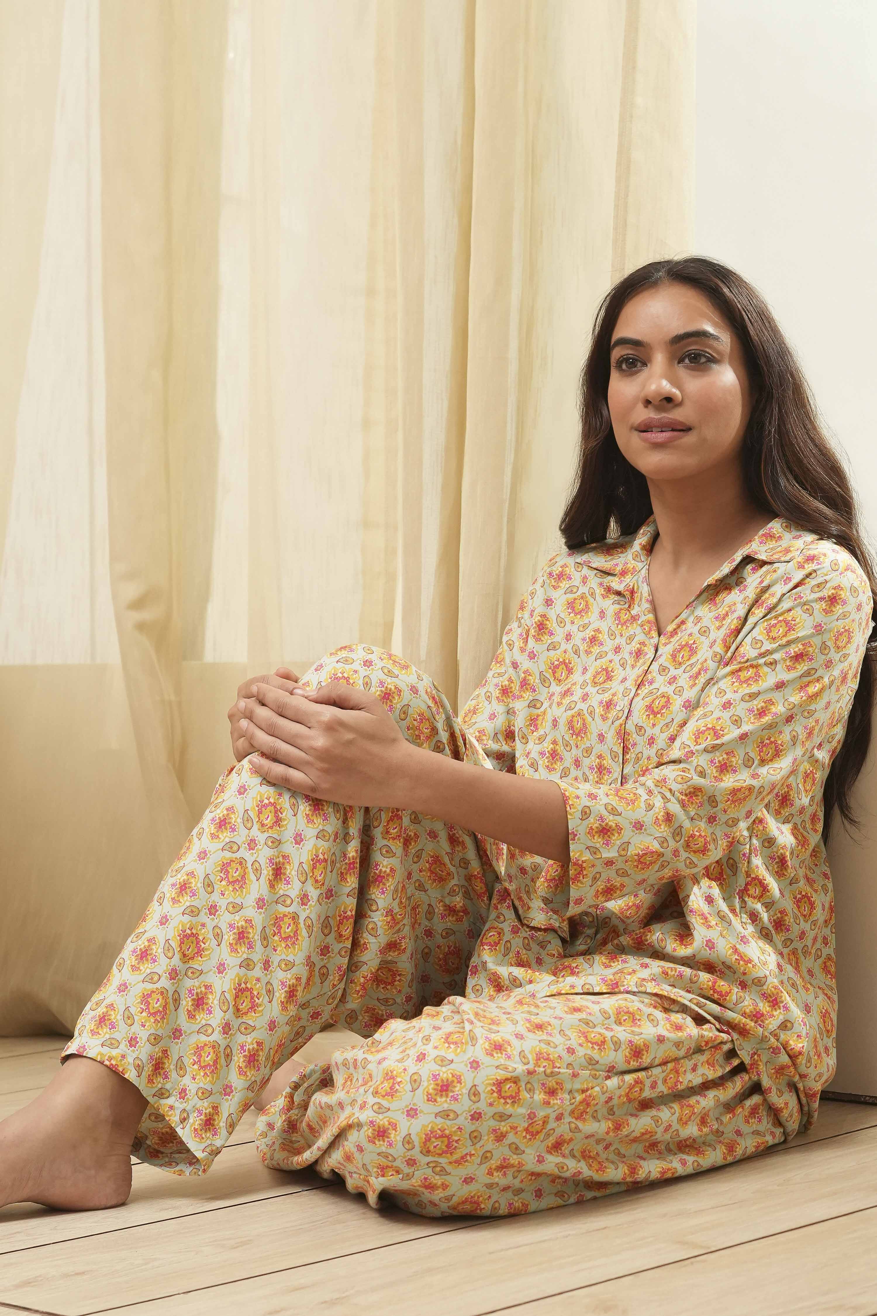 Powder Blue Rayon Printed 2 Piece Sleepwear Set image number 0