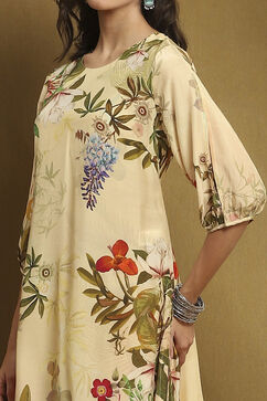 Ecru Modal Floral Printed Asymmetric Kurta Set image number 1
