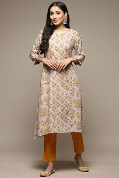 Carbon Yellow Cotton Straight Printed Kurta image number 0