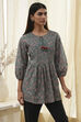 Teal Green Cotton Pleated A-Line Short Kurta image number 4