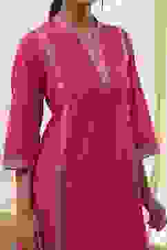 Fuchsia Cotton Printed A-Line Kurta image number 1