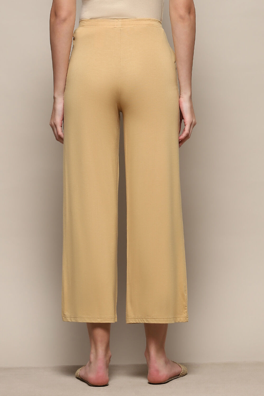 Beige Viscose Blend Solid Palazzo image number 4