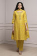 Lime Cotton Blend Straight Yarndyed Suit Set