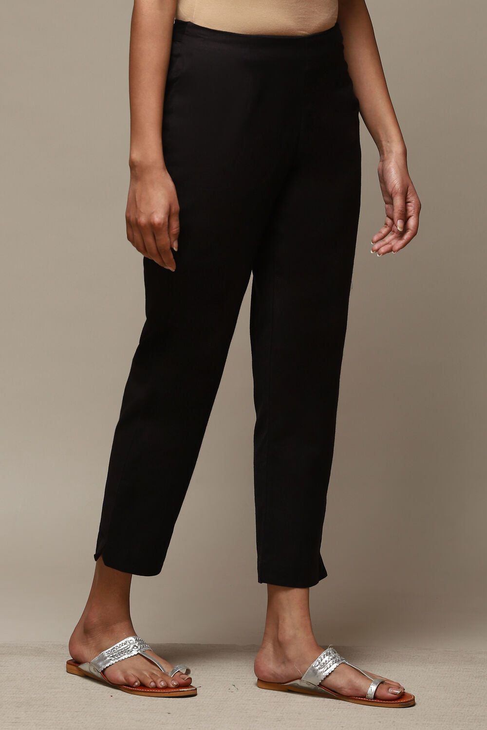 Black Cotton Blend Slim Pant image number 3