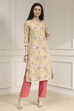Yellow Cotton Blend Printed Straight Kurta image number 5