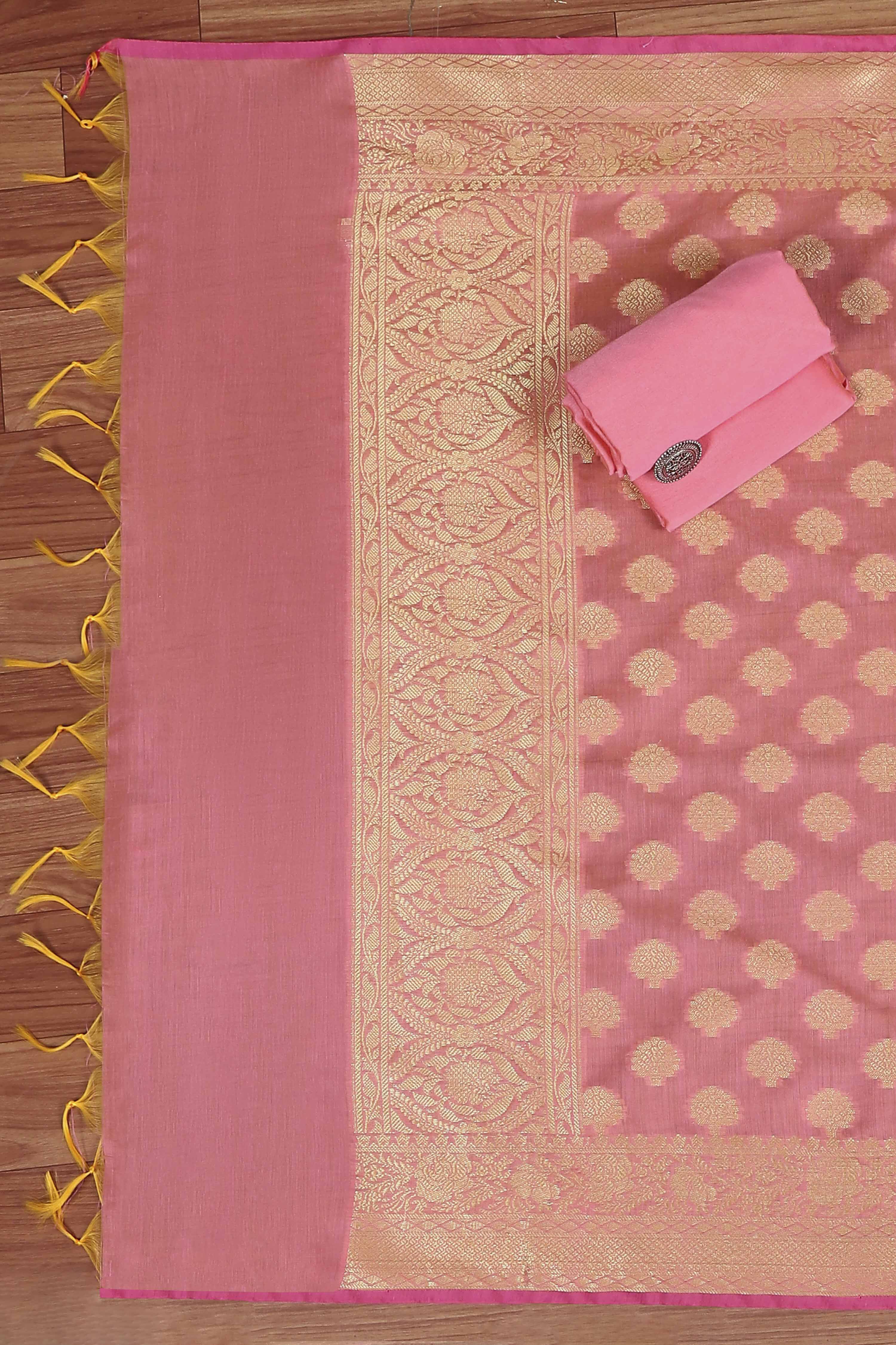 Pink Cotton Printed Embroidered Unstitched Suit Set image number 3