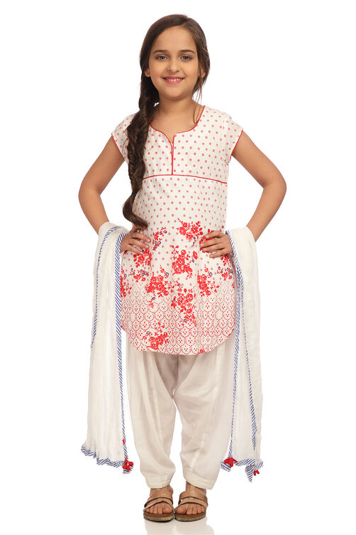 Off White And Red Straight Cotton Kurta Salwar Suit Set image number 0
