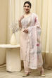Beige Cotton Blend Machine Embroidered Unstitched Suit Set image number 7