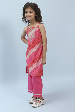 Pink Printed Straight Kurta Pant Set image number 1