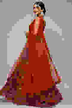 Red Nylon Embroidered Lehenga Set image number 4