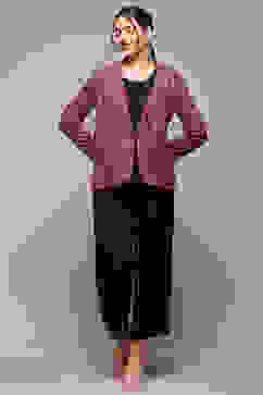 Maroon Poly Spandex Printed Jacket image number 0