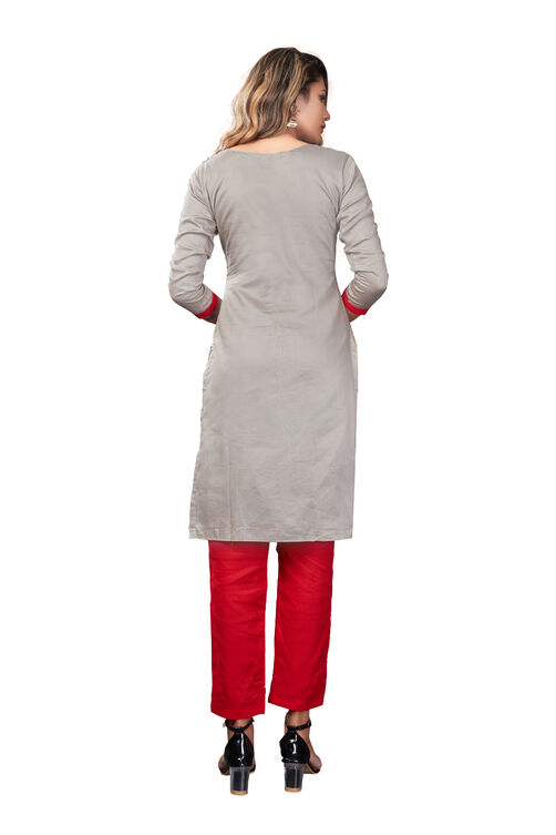 Grey Cotton Satin Easy Stitch Suit Set image number 4