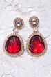 Red Stone And Faux Diamond Drop Earrings image number 0