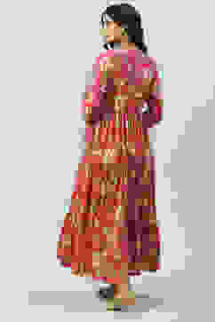 Pink Cotton Tiered Printed Dress image number 4
