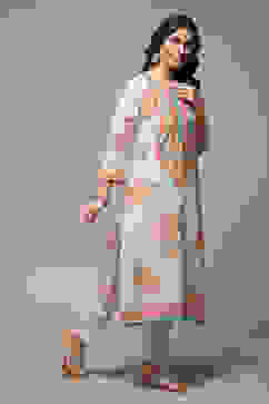 Sky Blue Printed Straight Kurta image number 4