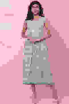 Turquoise Rayon A Line Fusion Dress image number 0