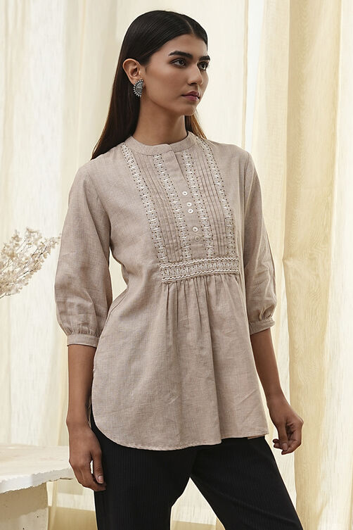 Black Cotton Yarn-Dyed Short Straight Kurta image number 4