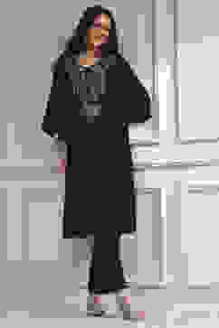 Black Textured Straight Kurta Pants Set image number 0