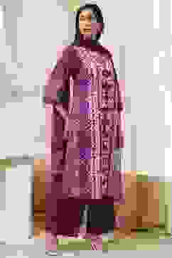 Berry Purple Cotton Straight Suit Set image number 5