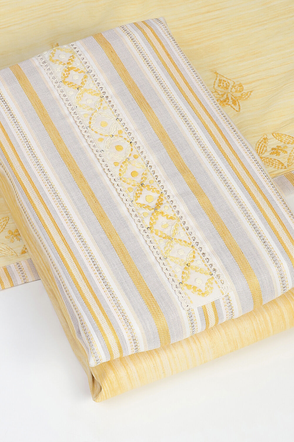 Orange Cotton Unstitched Suit Set image number 6