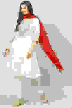 Off White Art Silk Anarkali Kurta Churidar Suit Set image number 6