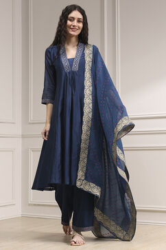 Blue Chanderi Gathered Dyed Suit Set image number 6