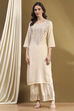 Off White Viscose Blend Straight Set image number 6