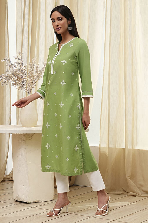 Light Pink Cotton Straight Kurta image number 2