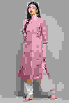 Dusty Pink Printed Straight Kurta image number 2