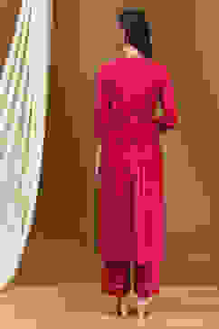 Fuchsia Floral Printed Flared Suit Set image number 4