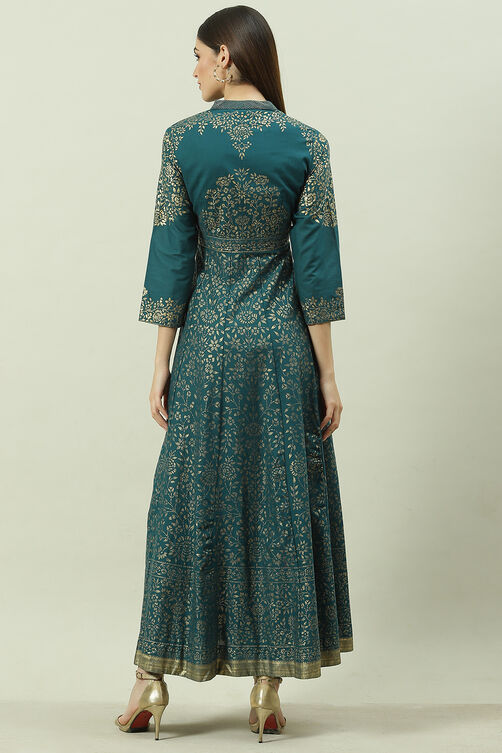 Black Cotton Flared Printed Dress image number 4