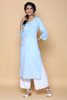 Ice Blue Cotton Embroidered Kurta image number 3