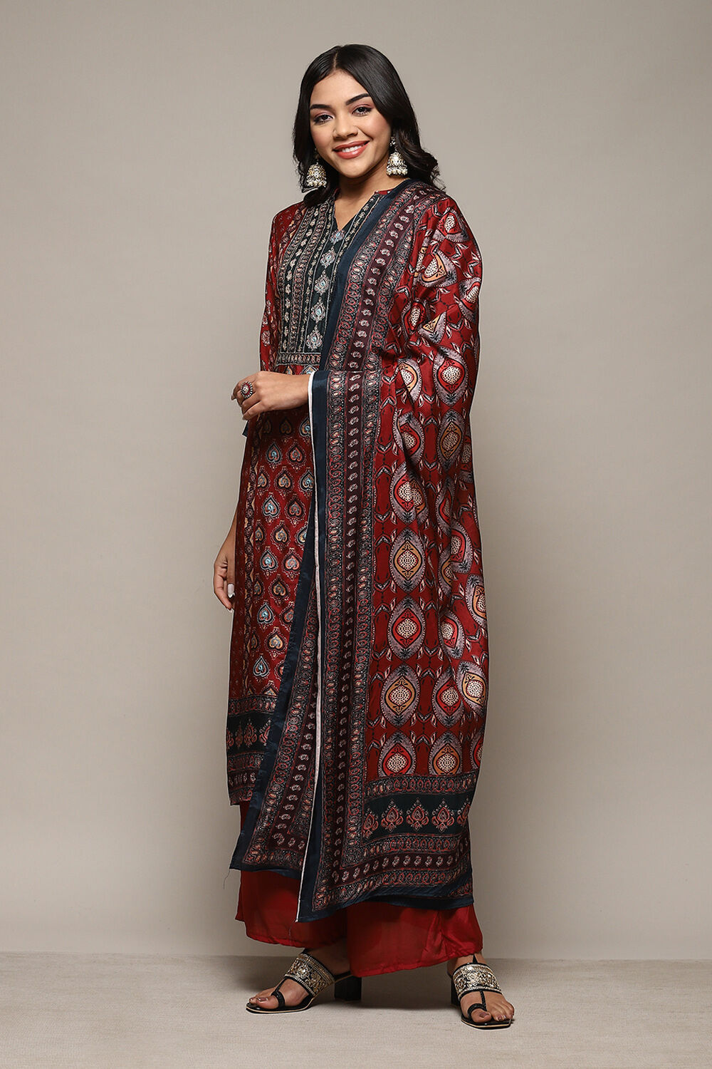 Rust Viscose Silk Hand Embroidered Unstitched Suit Set image number 6