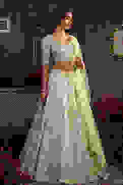 Mint Green Zari Embroidered Lehenga Set image number 4