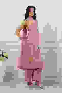 Peach Poly Georgette Straight Suit Set image number 5