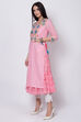 Pink Cotton Flared Printed Kurta image number 3