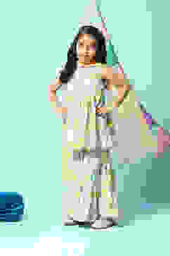 Off White & Yellow Cotton Gathered Kurta Sharara Suit Set image number 5