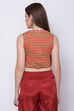 Red Metallic Cotton Crop Printed Top image number 5
