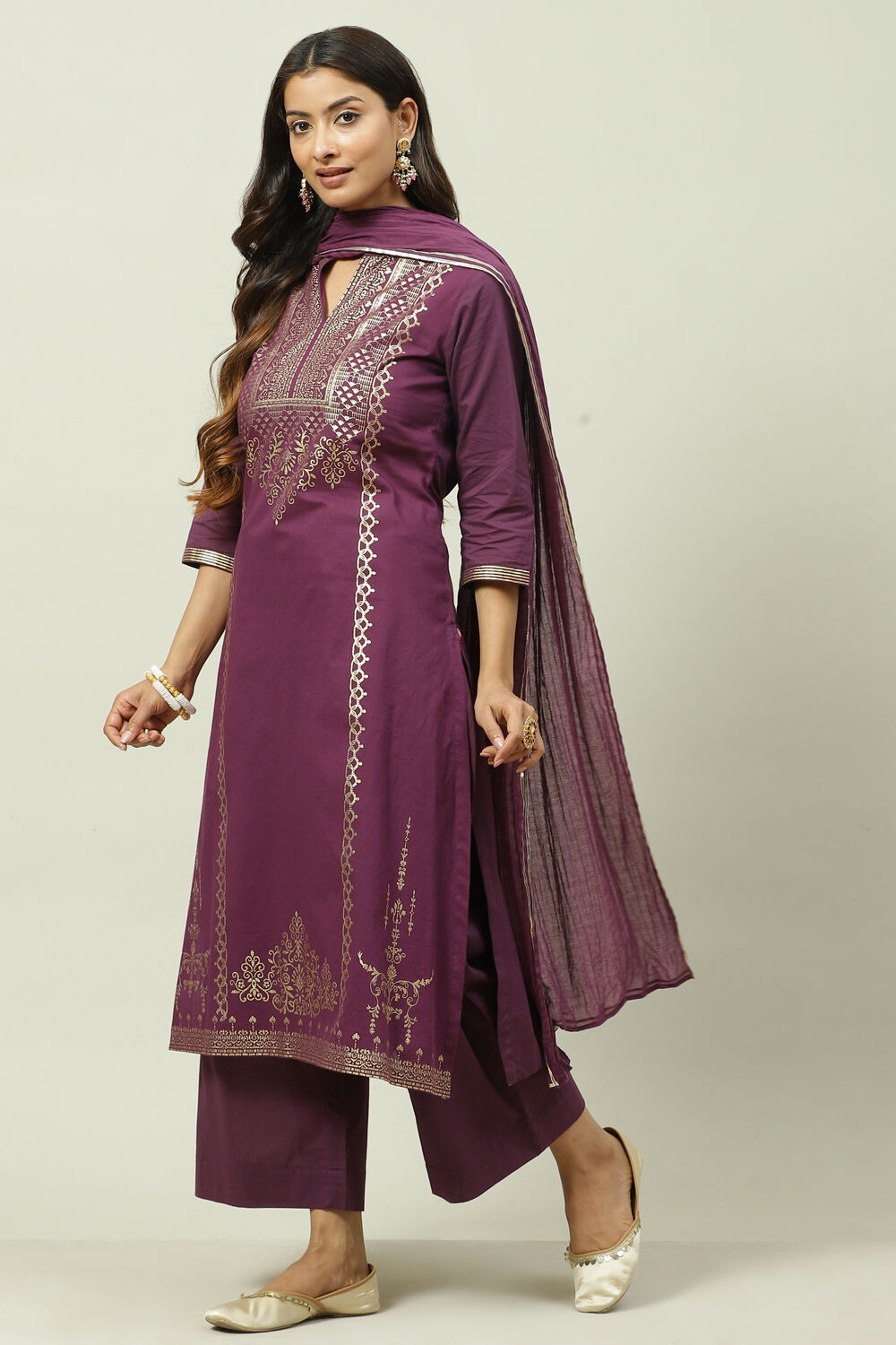Navy Cotton Straight Kurta Palazzo Suit Set image number 0