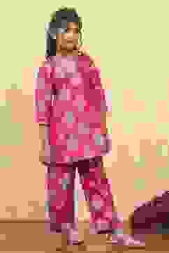 Fuchsia Art Silk Flared Kurta Pants Set image number 5