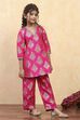 Fuchsia Art Silk Flared Kurta Pants Set image number 5