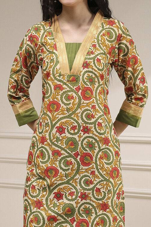 Green Tussar Digital Print Unstitched Suit Set image number 2