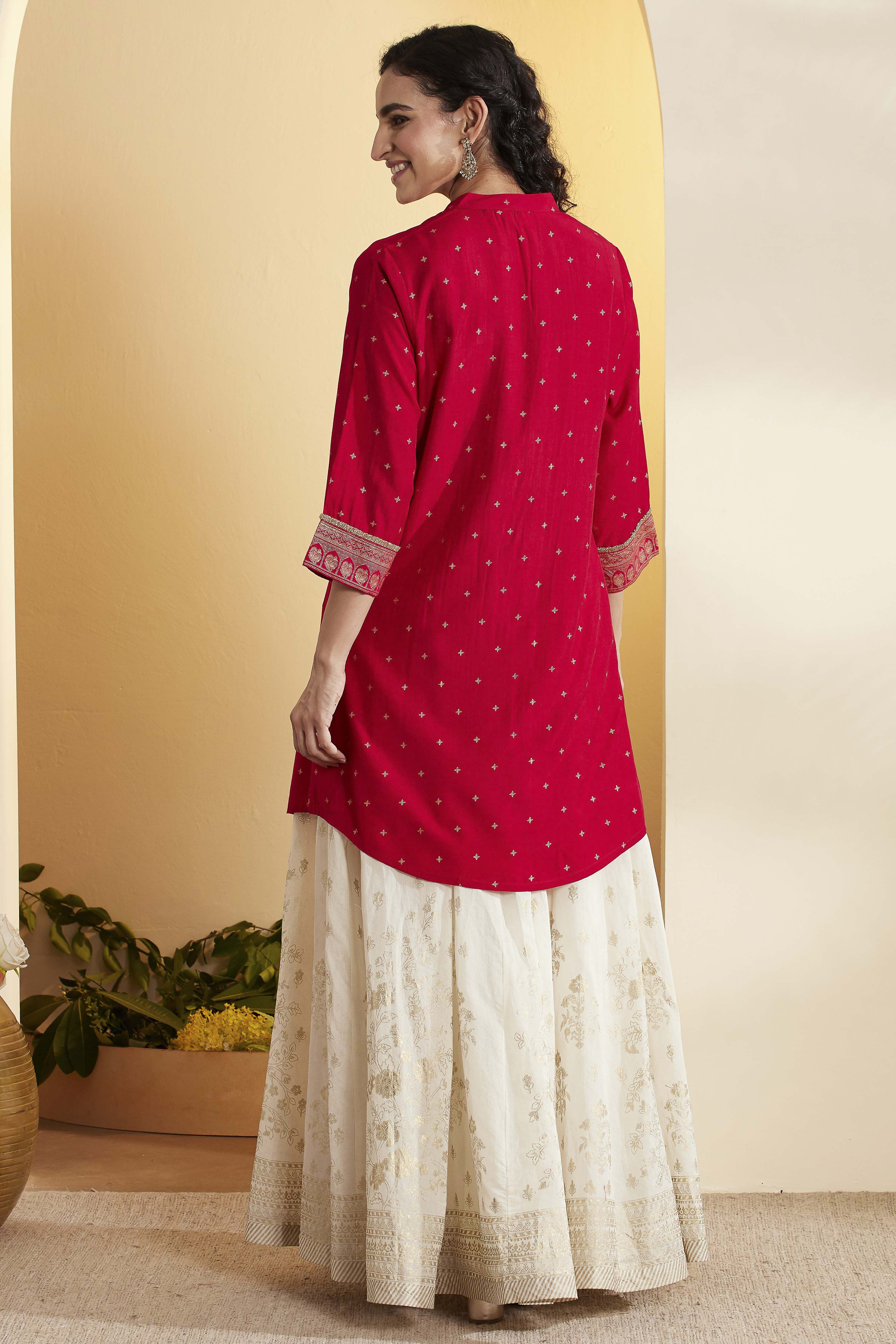 Pink Viscose Blend A Line Kurta image number 4