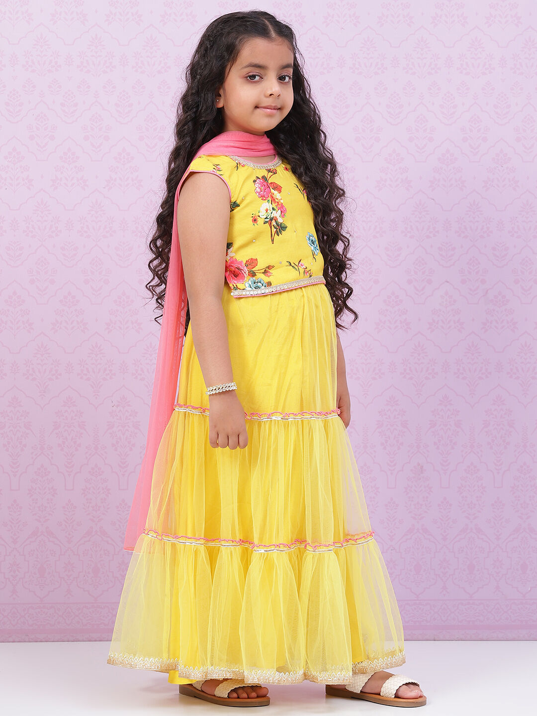 Lime Yellow Art Silk Lehenga Set image number 5